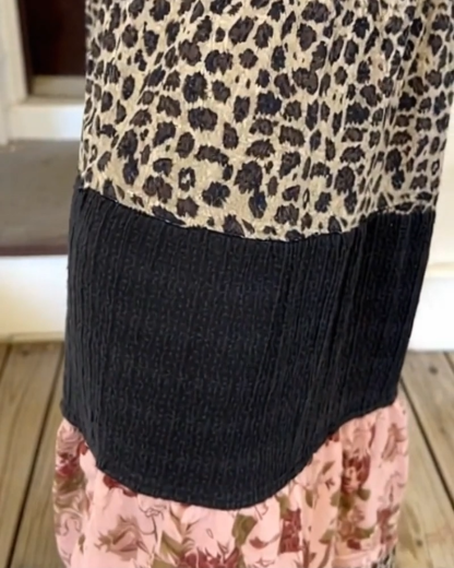 Classic Leopard Floral Color Block Loose Pants
