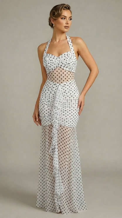 Beach Vacation Style Mesh Ruffled Split Long Dress