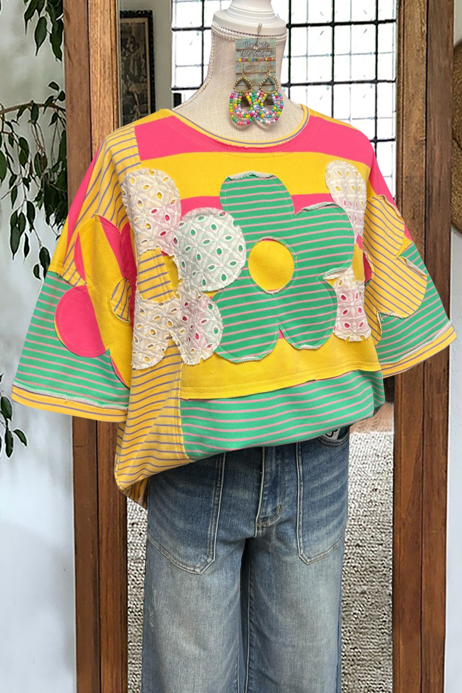 Fresh Floral Patchwork Contrast Color T-Shirt