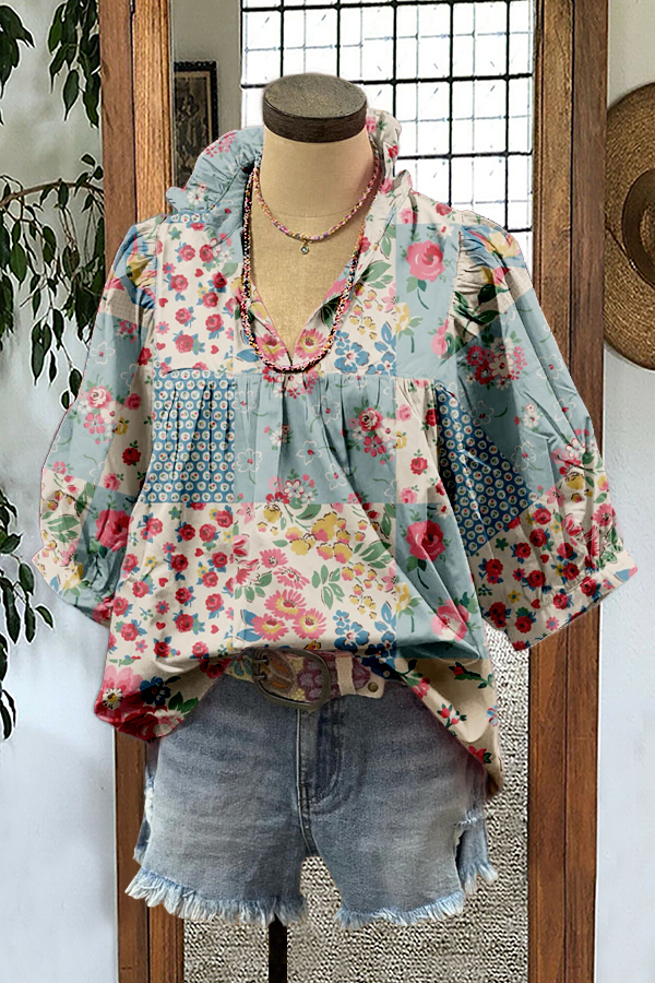 Women's top | Cute Floral Print Puff Sleeve Blouse |ladyboutiquebd