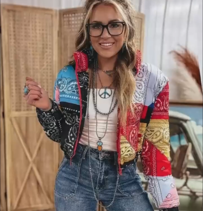 Hippie-Style Paisley Zip-Up Jacket