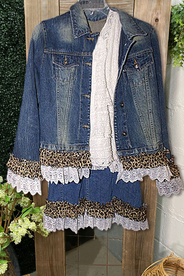 Vintage Leopard Lace Denim Jacket