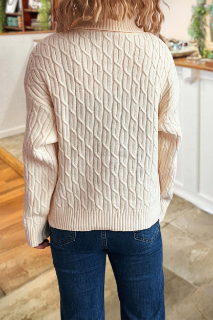 Halloween Pumpkin Towel Embroidery Turtleneck Cable Sweater