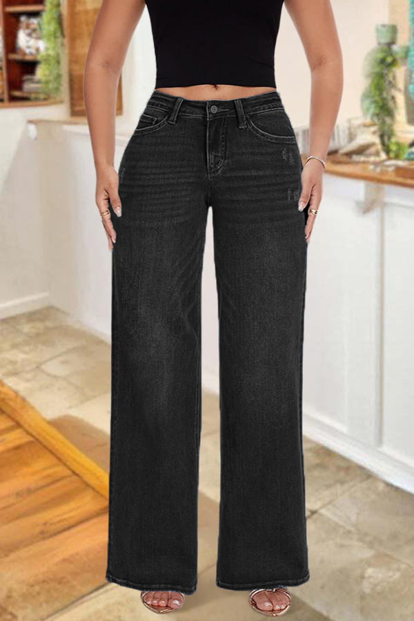 Cozy Four-Way Stretch Denim Mid-Rise Trousers