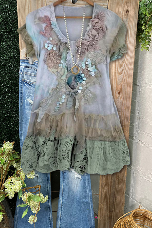 Vintage Elegant Lace Tulle Flower Top