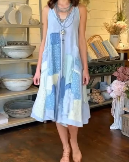 Bohemian Lace Patchwork Pocket Sleeveless Dress