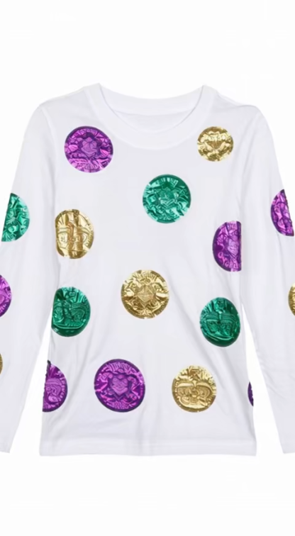 Mardi Gras Scattered Doubloon Long sleeve Top