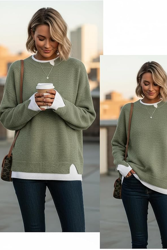 Womens Oversized Crewneck Knitted Pullover Tops