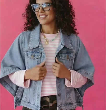 Casual Buttons Denim Cape Jacket