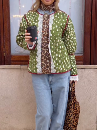 Leopard Lace Patchwork Quilted Reversible Lightweight Jacket