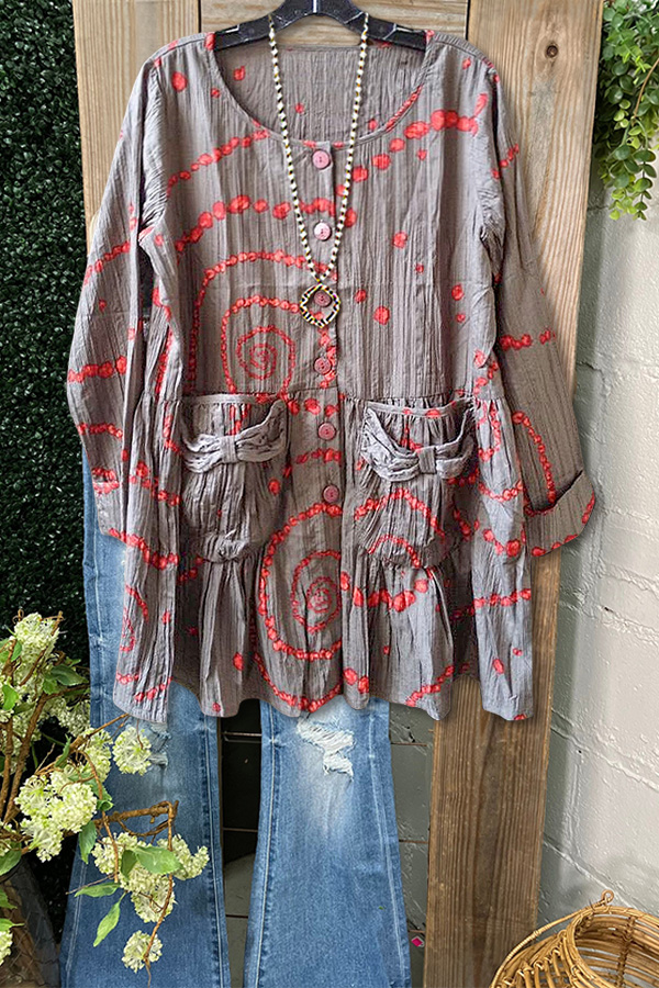 Casual Bow Pocket Polka Dot Top