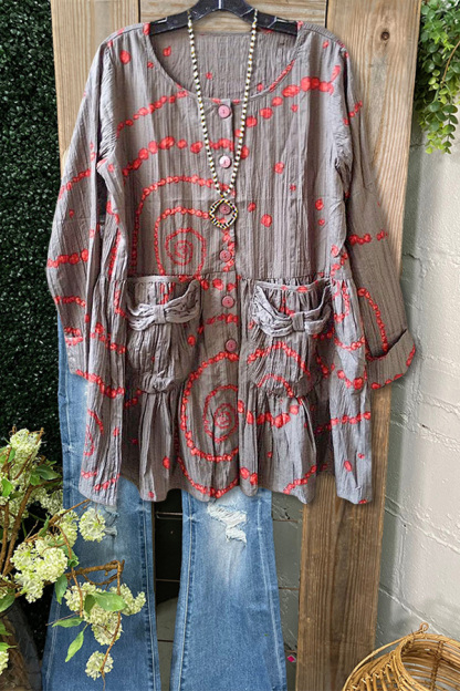 Casual Bow Pocket Polka Dot Top