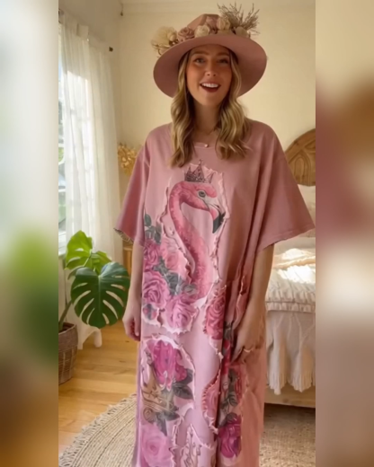 Retro Flamingo Rose Maxi Dress