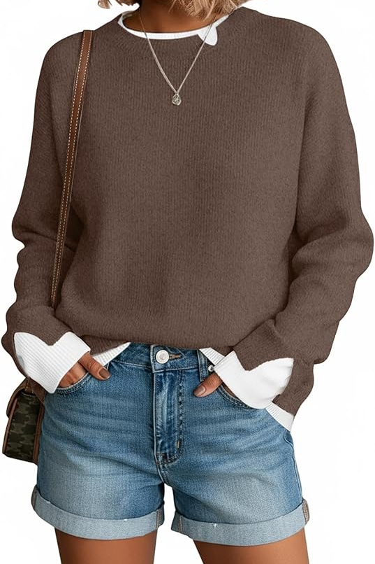 Womens Oversized Crewneck Knitted Pullover Tops