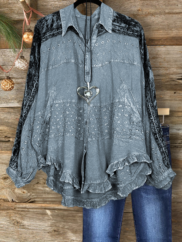 Casual Patchwork Ruffle Hem Top