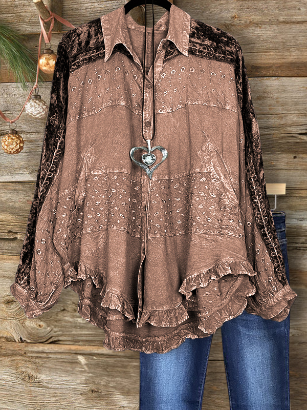 Casual Patchwork Ruffle Hem Top