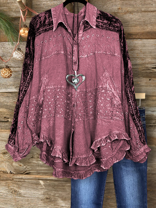 Casual Patchwork Ruffle Hem Top