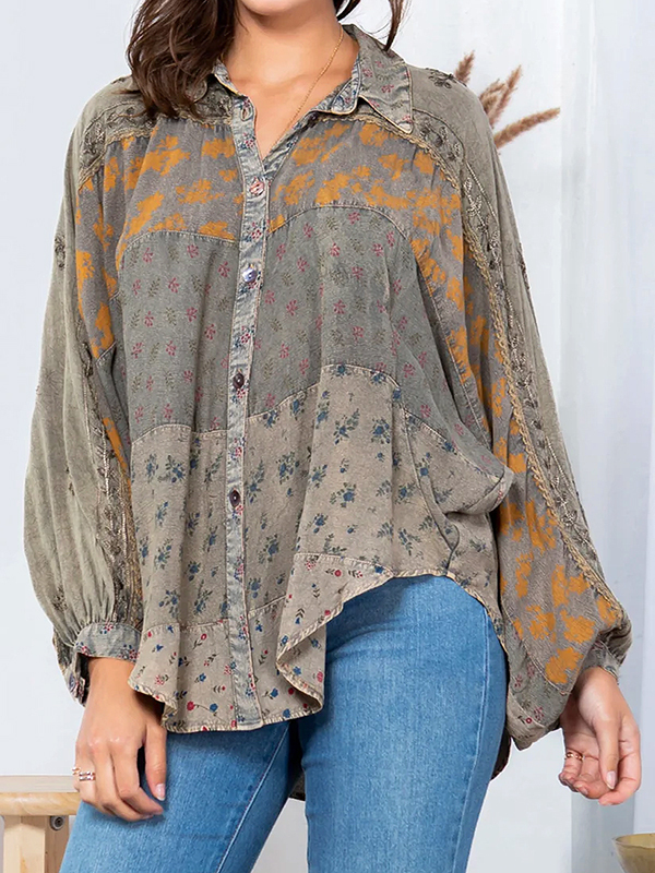 Retro Floral Patchwork Web Detail Shirt