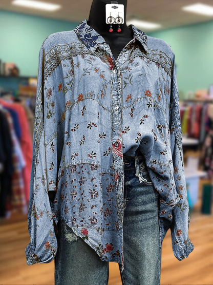 Retro Floral Patchwork Web Detail Shirt