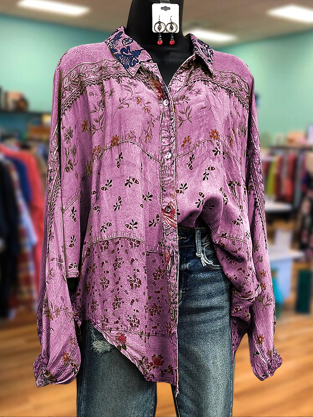 Retro Floral Patchwork Web Detail Shirt