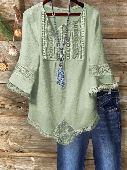 Elegant Textured Lace Patchwork Top