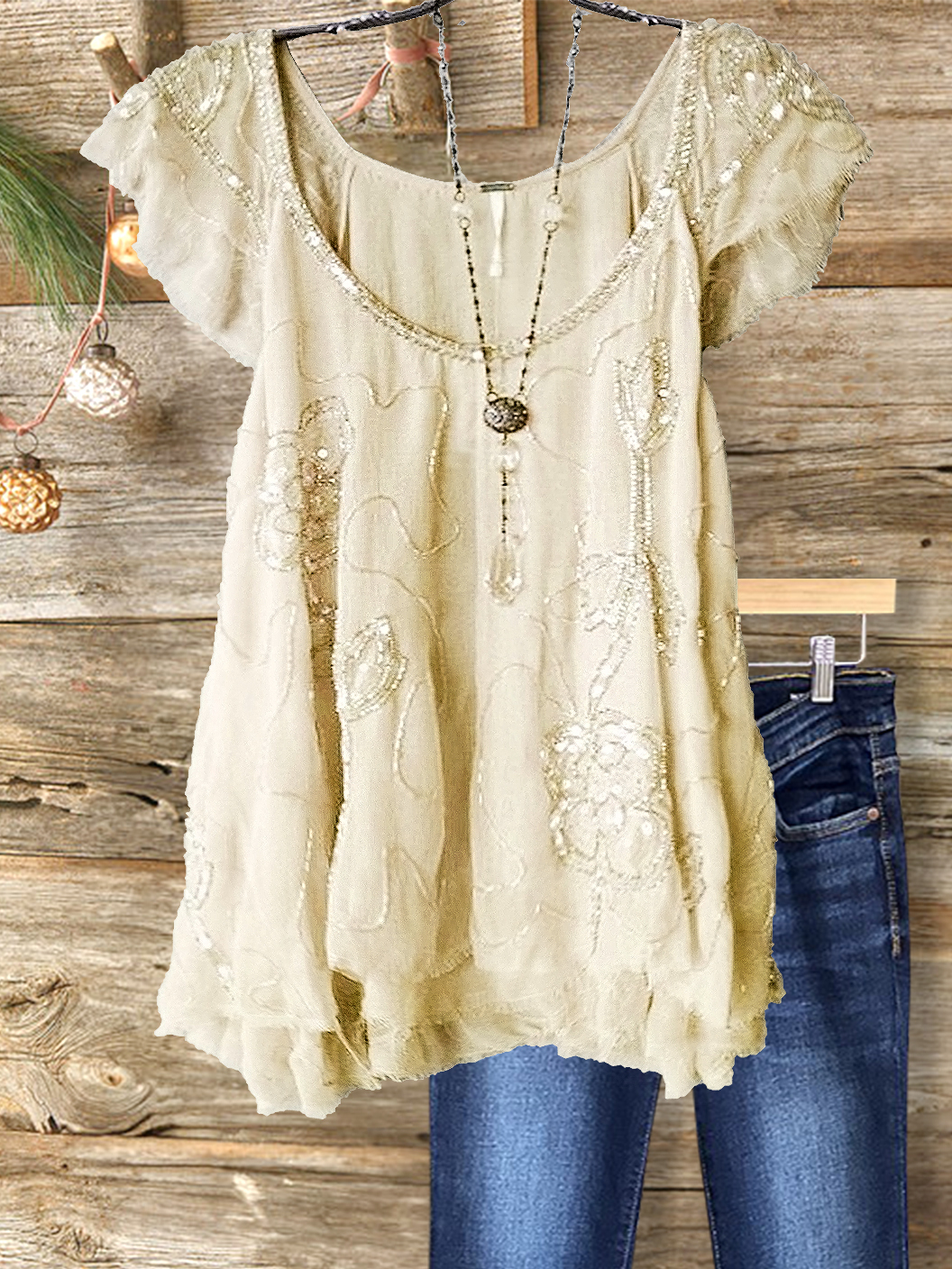 Elegant Retro Shiny Crewneck Top