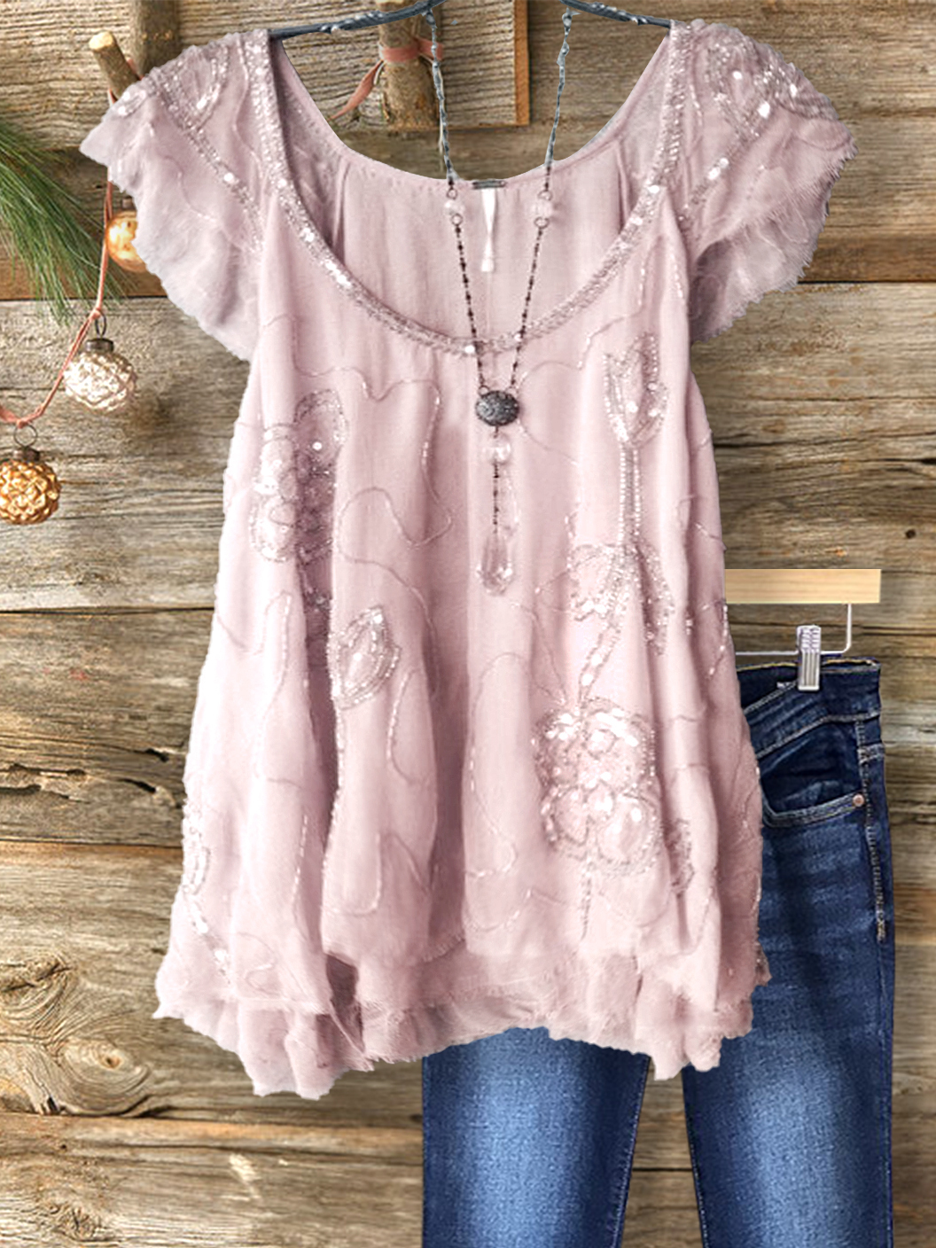 Elegant Retro Shiny Crewneck Top