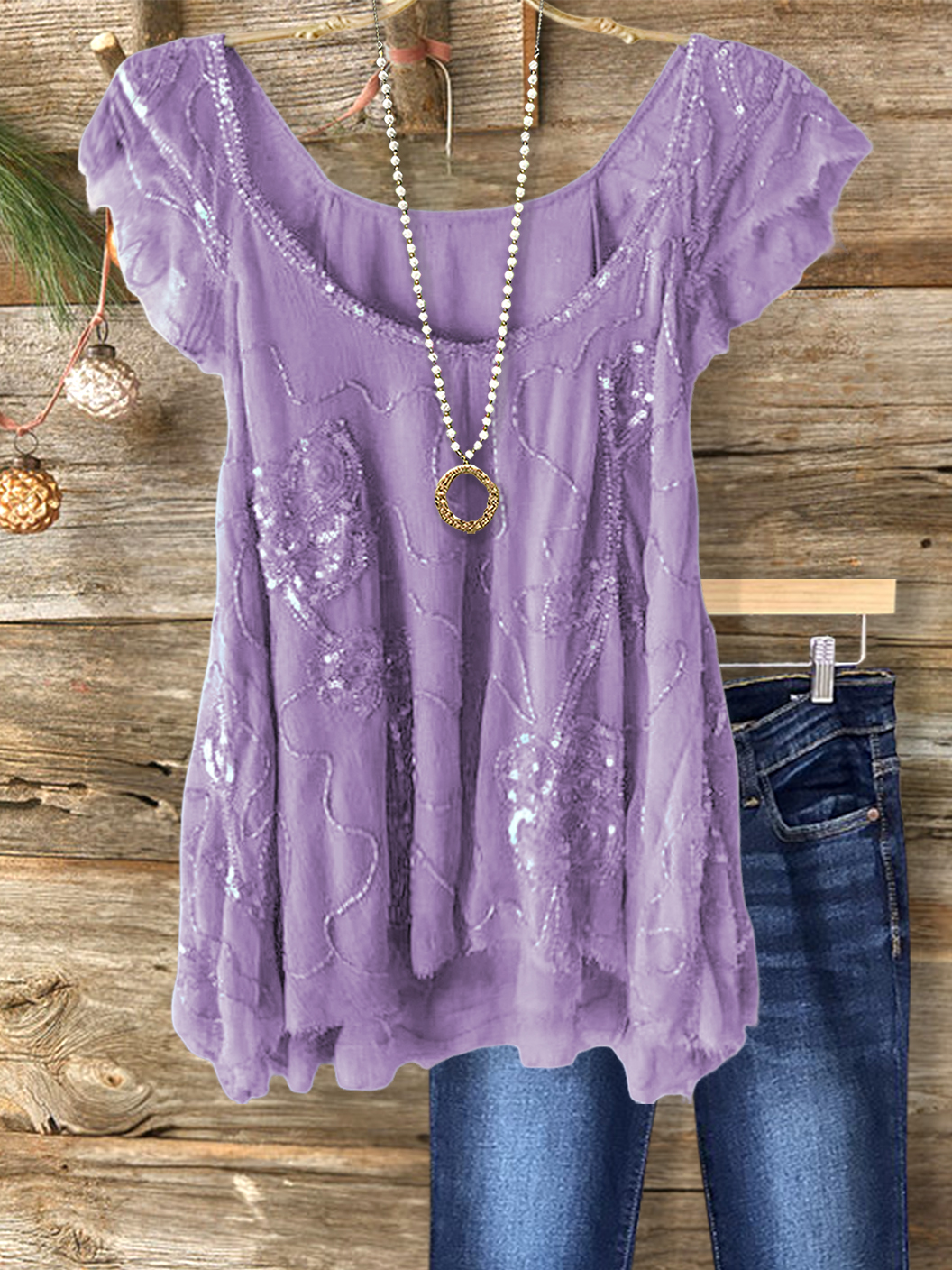 Elegant Retro Shiny Crewneck Top