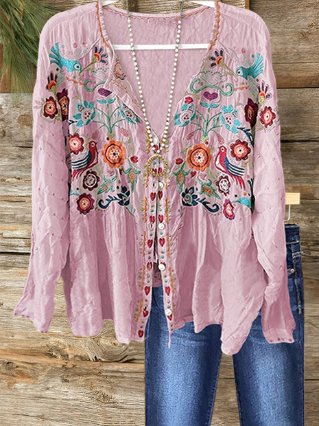 Romantic Garden Print Button-Down Shirt