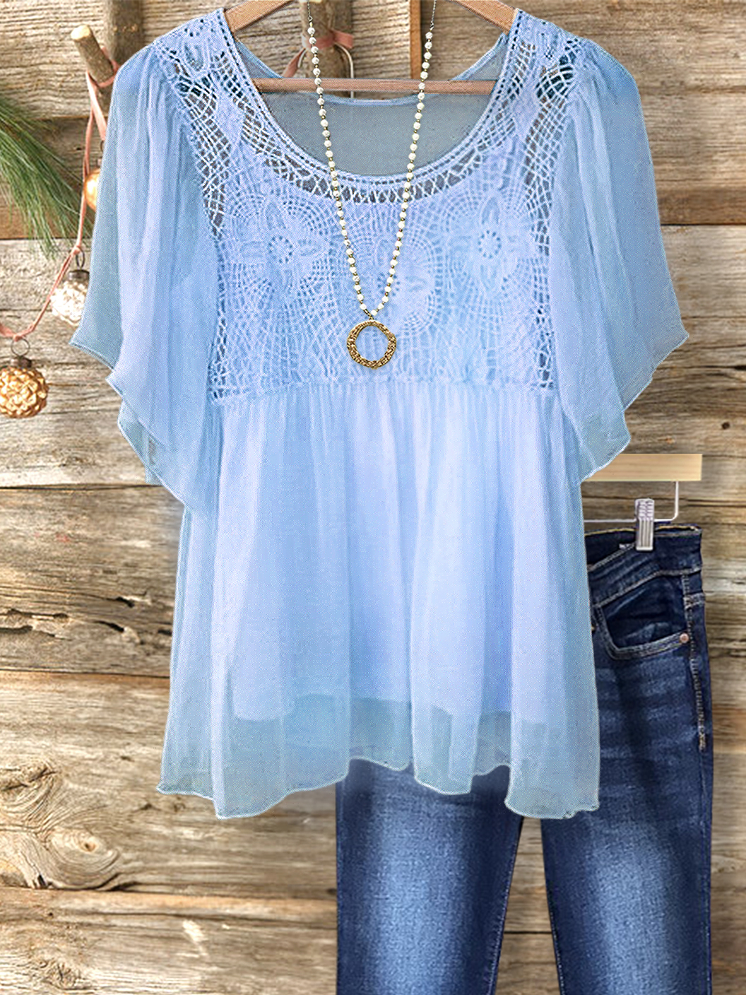 Elegant Resort Lace Patchwork Top