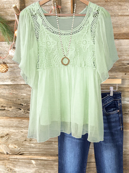 Elegant Resort Lace Patchwork Top