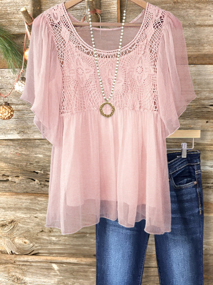 Elegant Resort Lace Patchwork Top