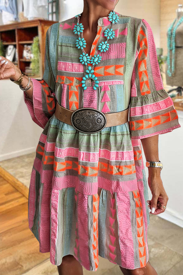 Women's dress | Colorful Striped Cotton Ruffled Sleeves Midi Dress |Shopify-ladyboutiquebd