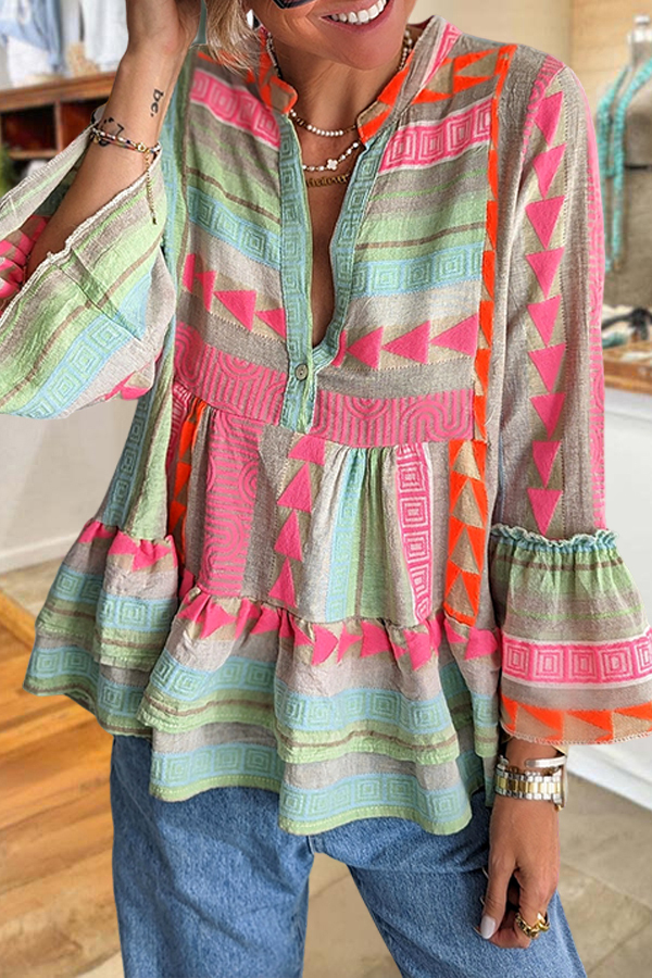 Women's top | Cotton Colorful Striped Ruffle Sleeve Shirt |Shopify-ladyboutiquebd