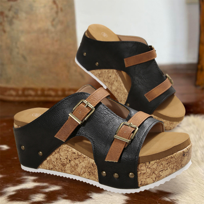 Cozy Suede Wedge Peep-Toe Platform Sandals