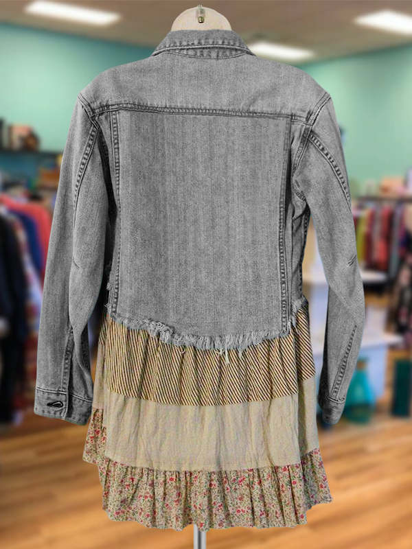 Pastoral Style Floral Patchwork Denim Jacket