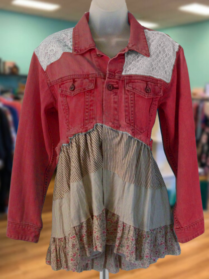 Pastoral Style Floral Patchwork Denim Jacket