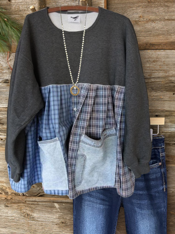 Casual Check Patchwork Sweatshirt