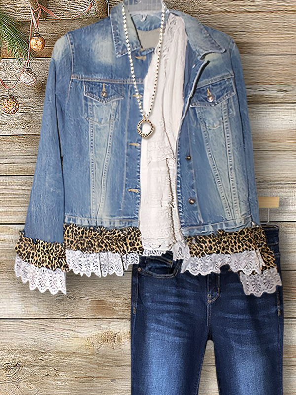 Vintage Leopard Lace Denim Jacket