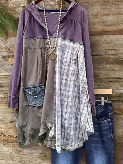 Casual Check Patchwork Top