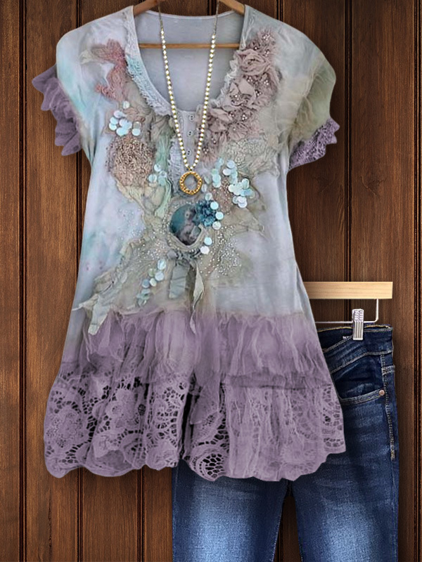 Vintage Elegant Lace Tulle Flower Top