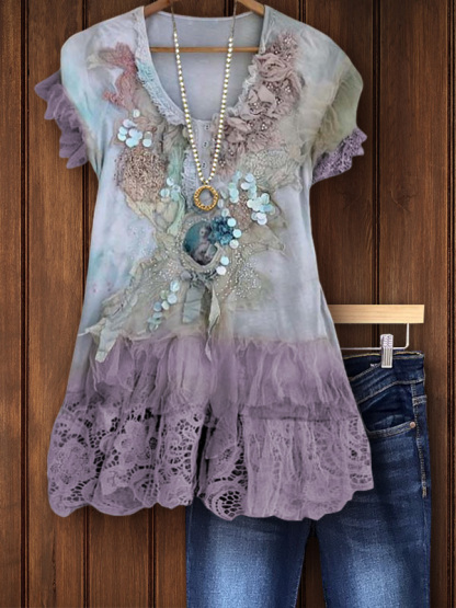 Vintage Elegant Lace Tulle Flower Top