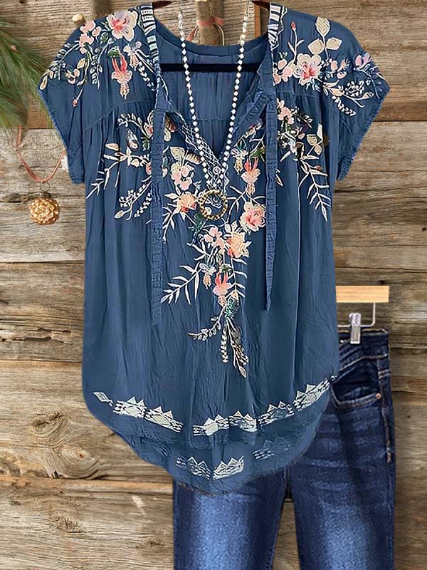 Casual Elegant Floral Print Short Sleeve Top