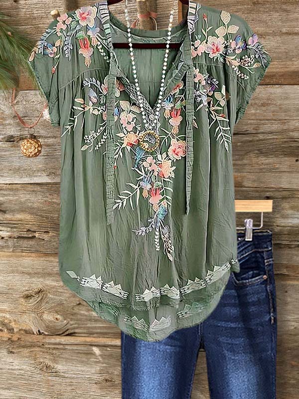 Casual Elegant Floral Print Short Sleeve Top