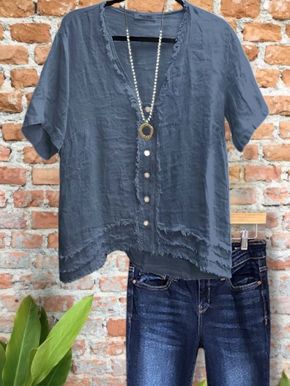 Casual Brushed Patchwork Short-Sleeved Top