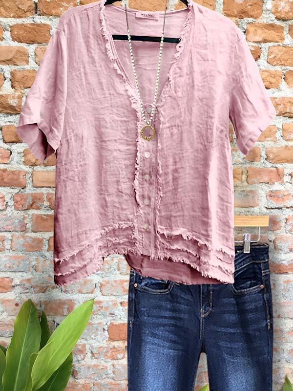 Casual Brushed Patchwork Short-Sleeved Top