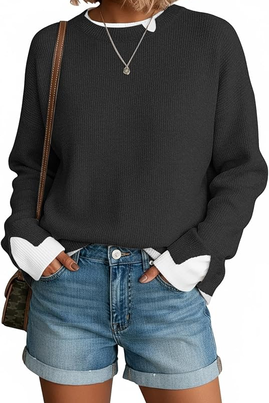 Womens Oversized Crewneck Knitted Pullover Tops