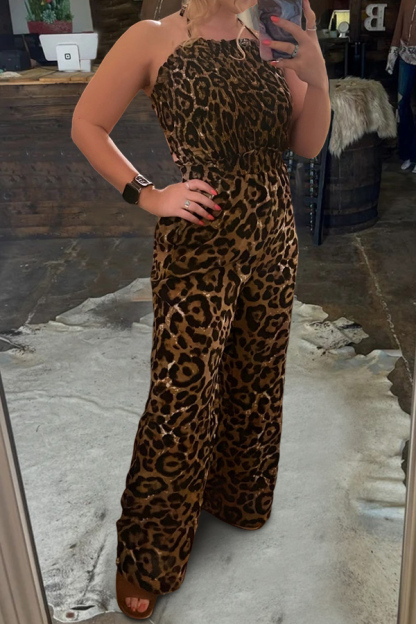 Retro Leopard Print Waist Jumpsuit