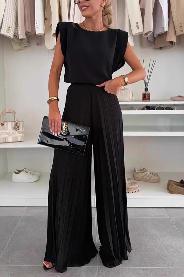 Women's set | Classic Sleeveless Top Pleated Wide Leg Pants Set |ladyboutiquebd
