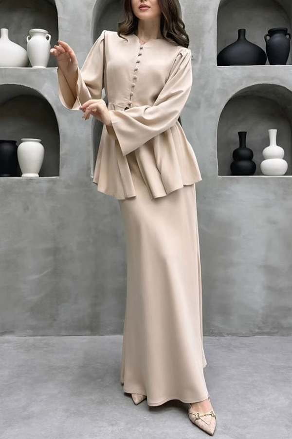 Elegant Solid Color Top and Skirt Two Piece Set